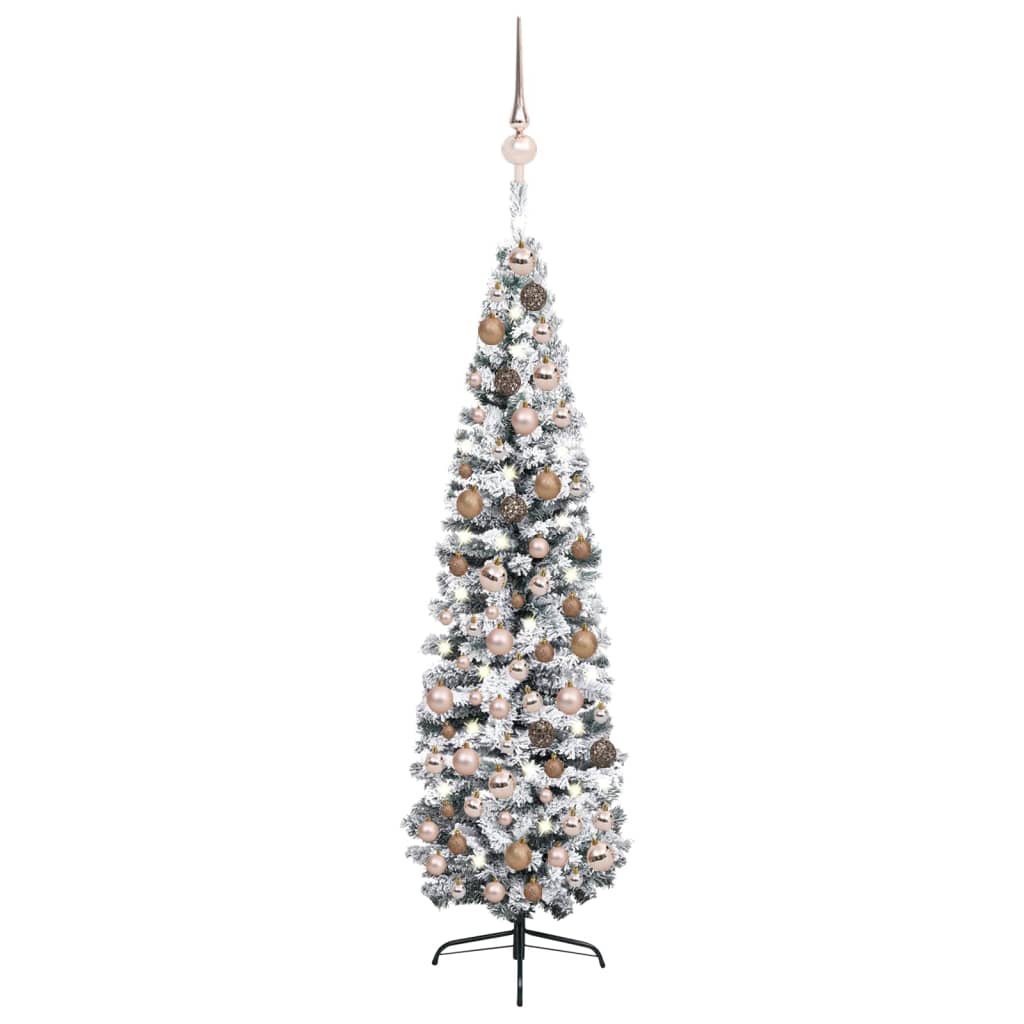 vidaXL Slim Artificial Pre-lit Christmas Tree with Ball Set Green 210 cm