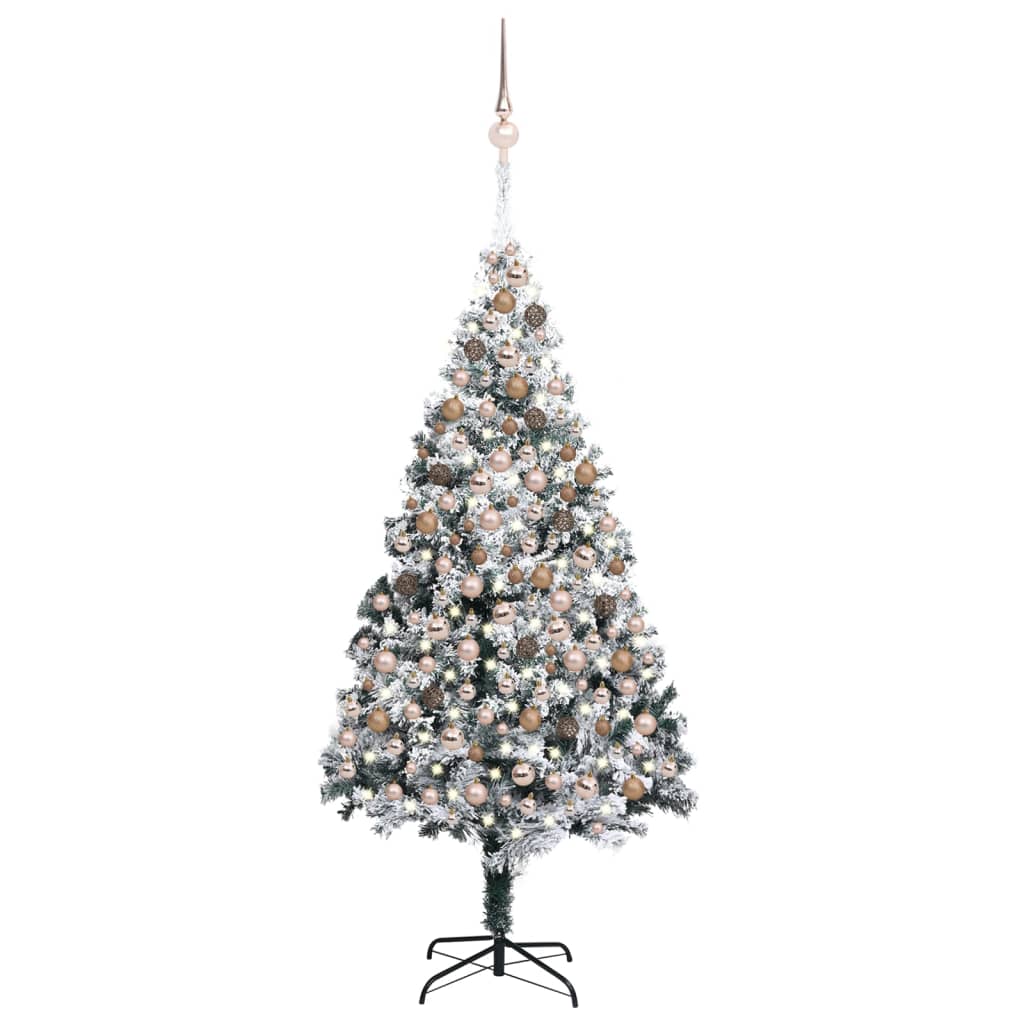 vidaXL Artificial Pre-lit Christmas Tree with Ball Set Green 210 cm PVC