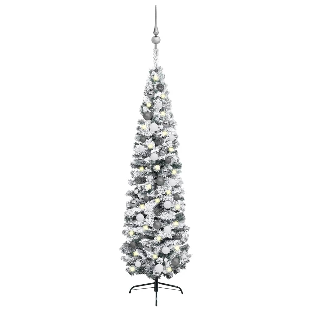 vidaXL Slim Artificial Pre-lit Christmas Tree with Ball Set Green 210 cm