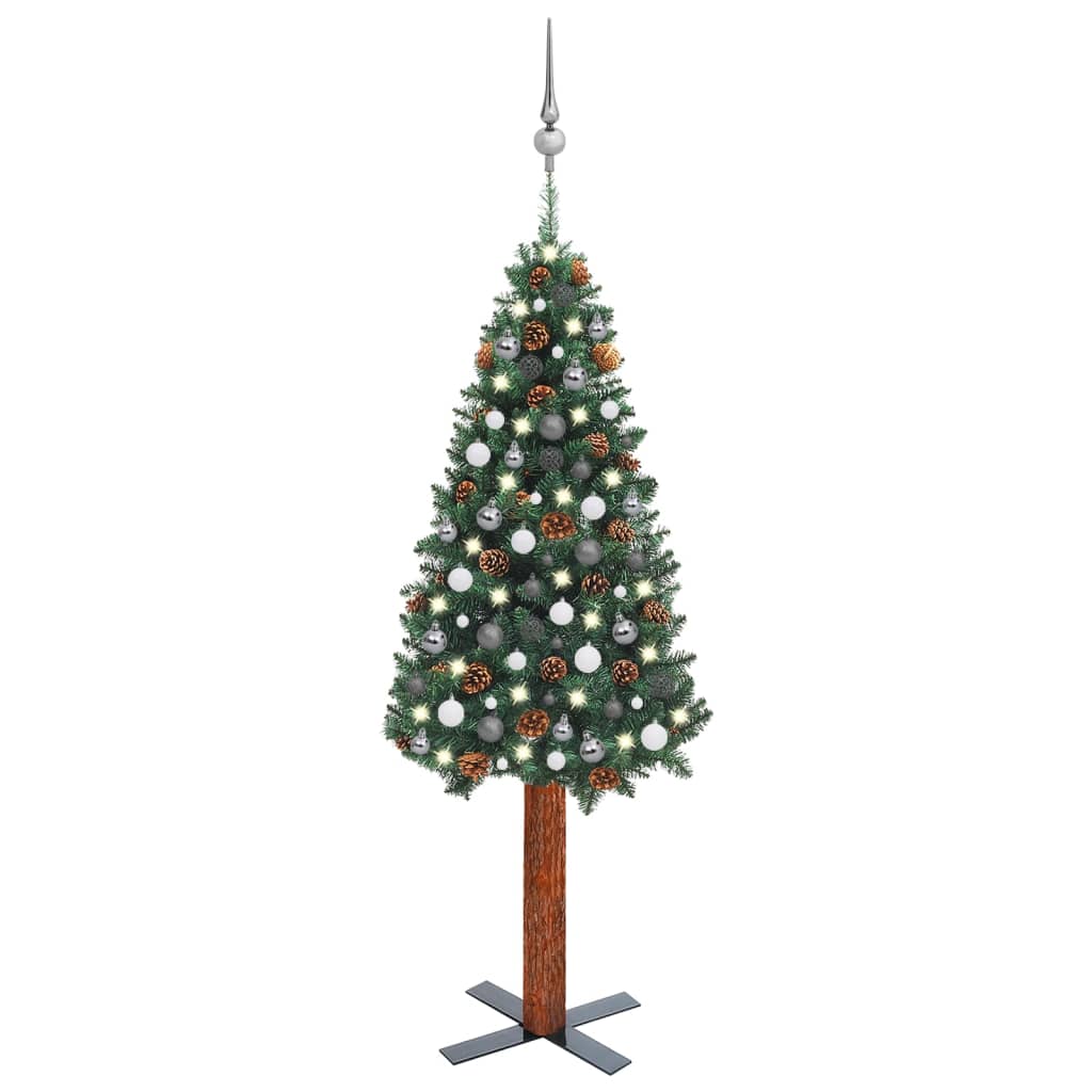 vidaXL Slim Pre-lit Christmas Tree with Ball Set Green 180 cm PVC