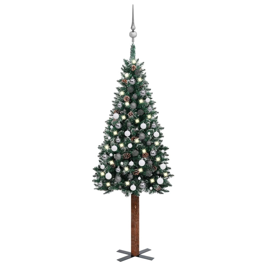 vidaXL Slim Pre-lit Christmas Tree with Ball Set Green 180 cm
