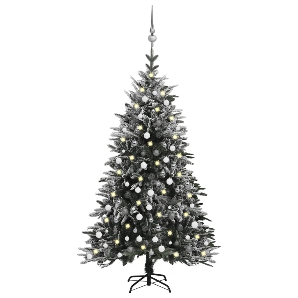 vidaXL Artificial Christmas Tree LED&Ball Set&Flocked Snow 240cm PVC&PE