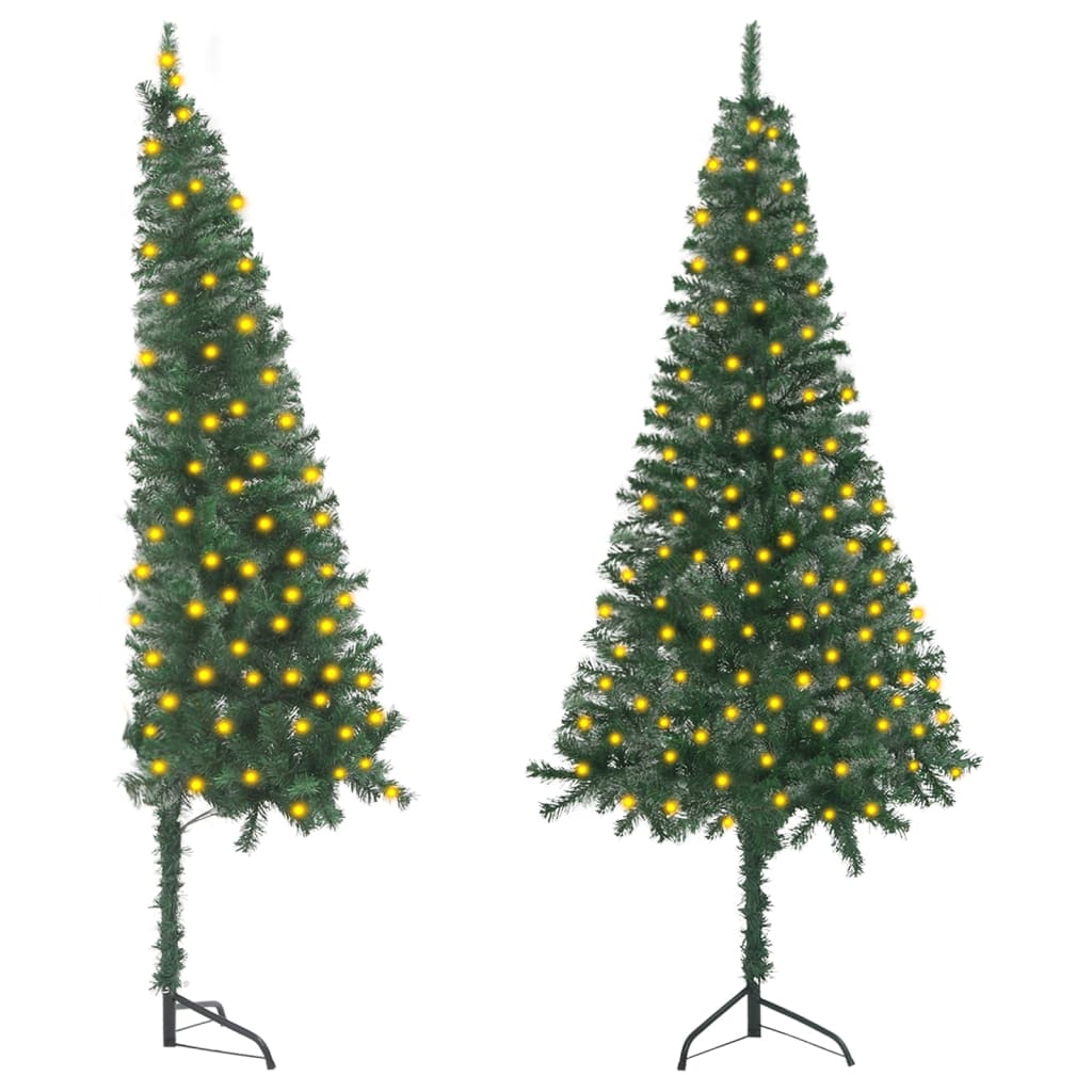 vidaXL Corner Artificial Pre-lit Christmas Tree Green 210 cm PVC