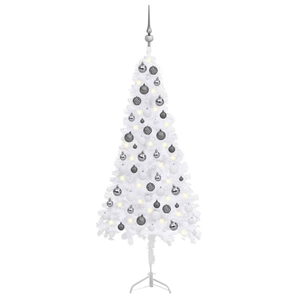vidaXL Corner Artificial Christmas Tree LEDs&Ball Set White 120 cm PVC