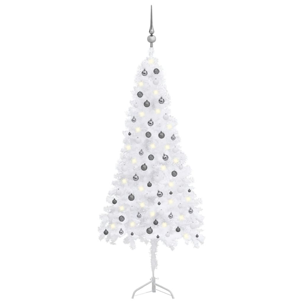 vidaXL Corner Artificial Christmas Tree LEDs&Ball Set White 240 cm PVC