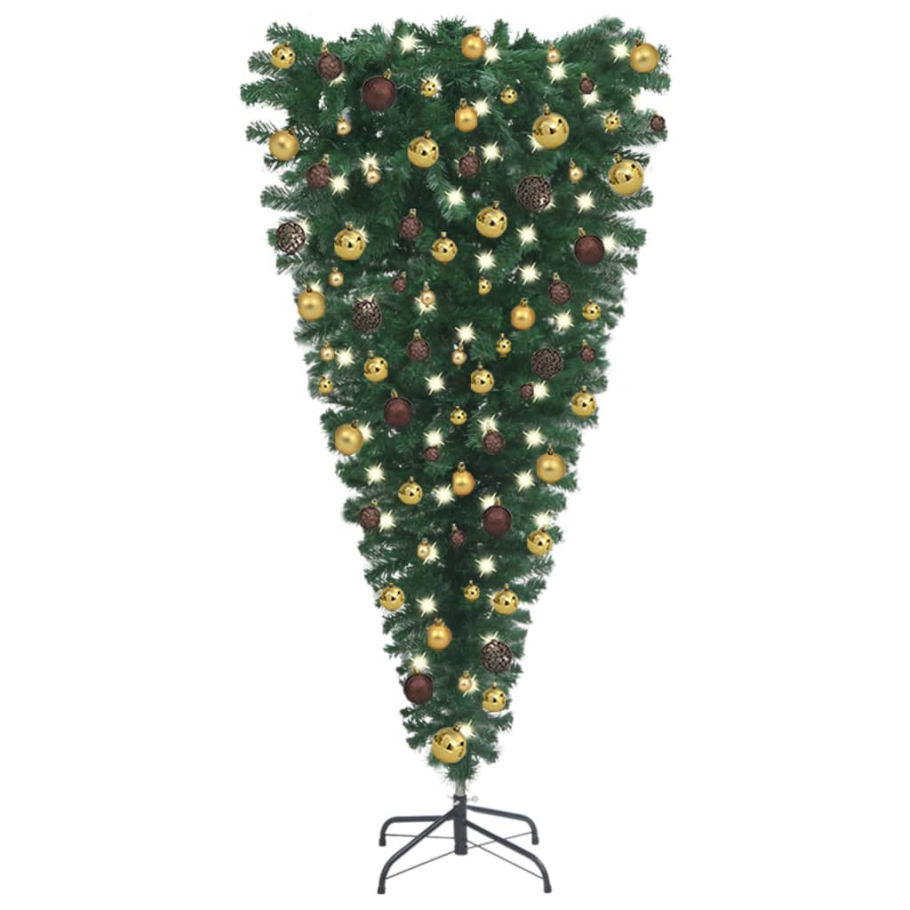 vidaXL Upside-down Artificial Pre-lit Christmas Tree with Ball Set 180 cm