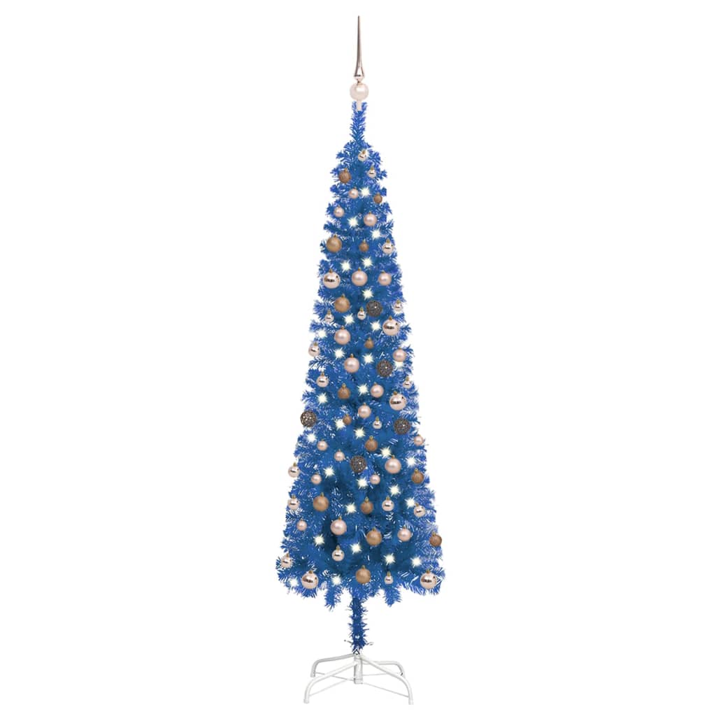 vidaXL Slim Pre-lit Christmas Tree with Ball Set Blue 210 cm