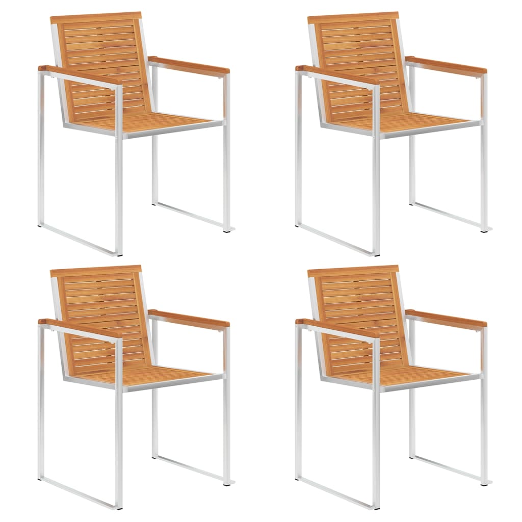 vidaXL Garden Chairs 4 pcs Solid Acacia Wood and Stainless Steel
