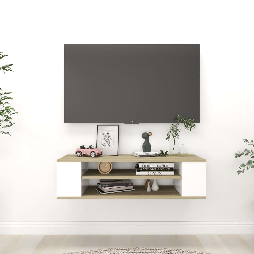 vidaXL Hanging TV Cabinet White and Sonoma Oak 100x30x26.5 cm Engineered Wood