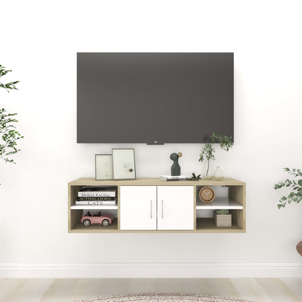 vidaXL Wall Shelf Sonoma Oak and White 102x30x29 cm Engineered Wood