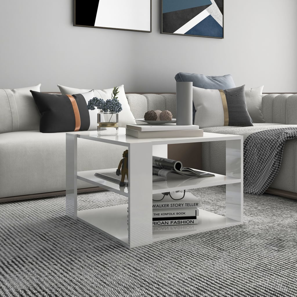 vidaXL Coffee Table High Gloss White 60x60x40 cm Engineered Wood