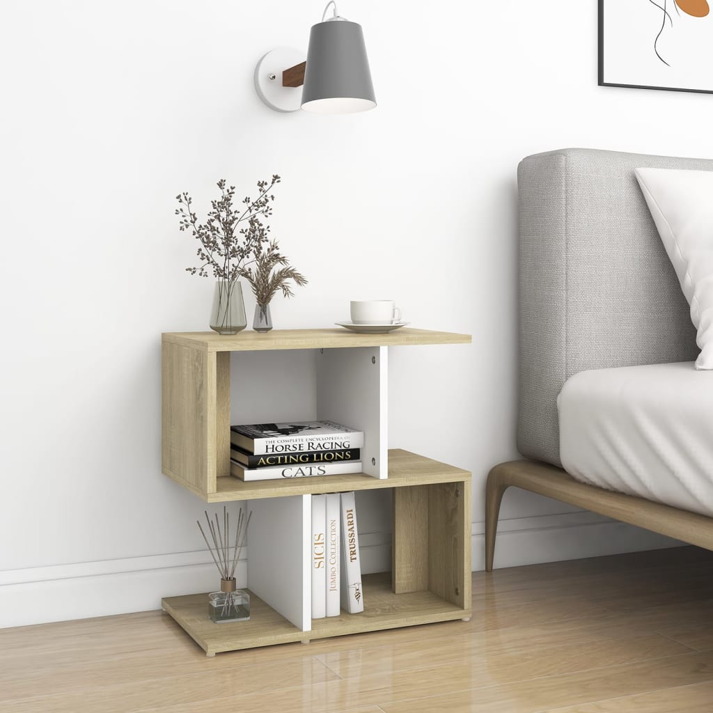 vidaXL Bedside Cabinets 2pcs White and Sonoma Oak 50x30x51.5cm Engineered Wood