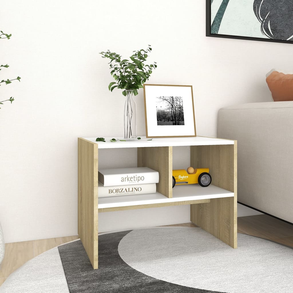 vidaXL Side Table White and Sonoma Oak 60x40x45 cm Engineered Wood