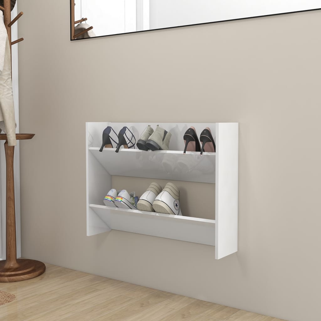 vidaXL Wall Shoe Cabinet High Gloss White 80x18x60 cm Engineered Wood