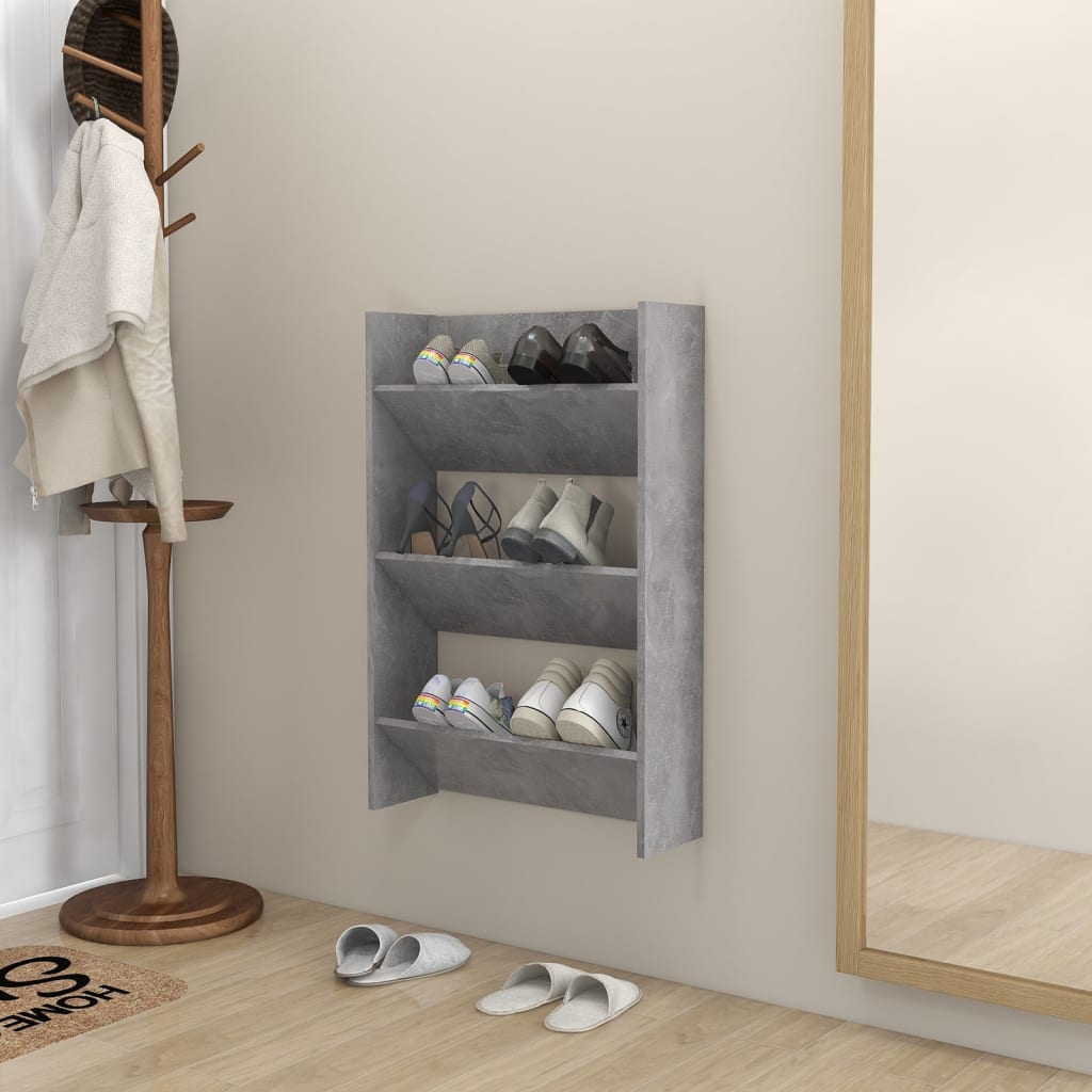 vidaXL Wall Shoe Cabinet Concrete Grey 60x18x90 cm Engineered Wood
