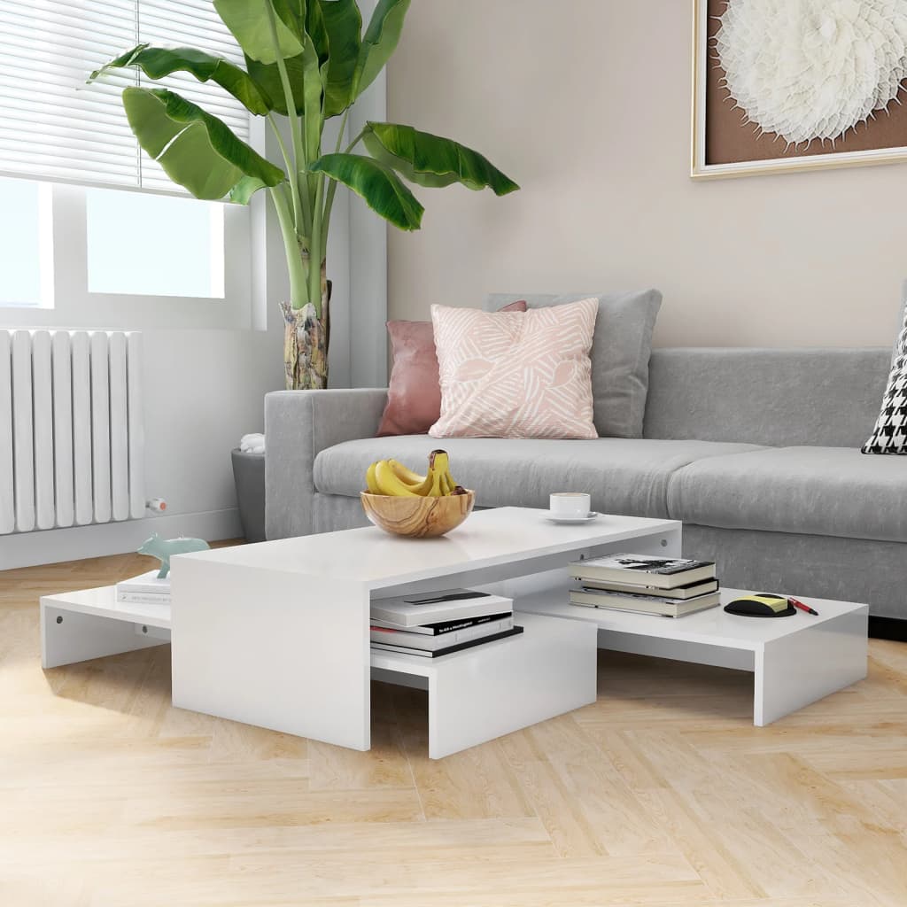 vidaXL Nesting Coffee Table Set High Gloss White 100x100x26.5 cm