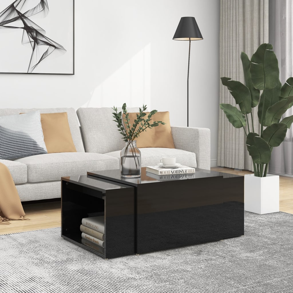 vidaXL 3 Piece Nesting Coffee Table Set High Gloss Black 60x60x38 cm