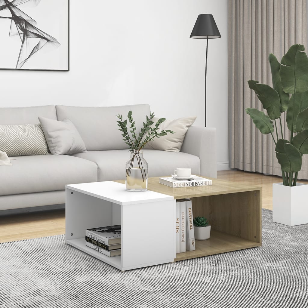 vidaXL Coffee Table White and Sonoma Oak 90x67x33 cm Engineered Wood
