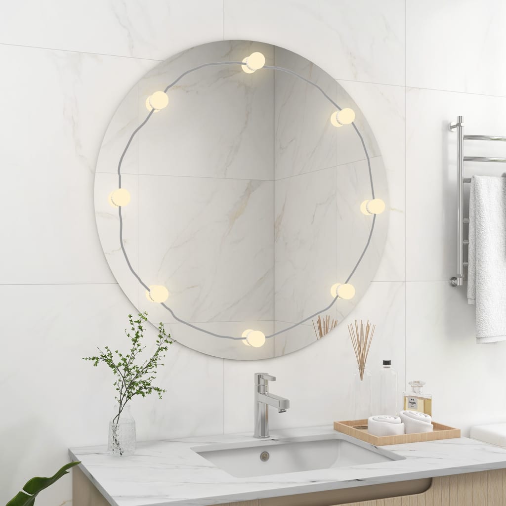 vidaXL Wall Frameless Mirror with LED Lights Round Glass