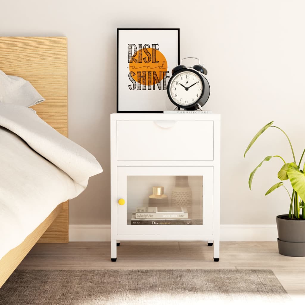 vidaXL Nightstand White 40x30x54.5 cm Steel and Glass