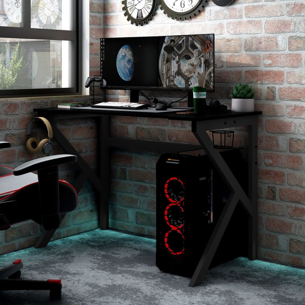 vidaXL Gaming Desk with K Shape Legs Black 110x60x75 cm
