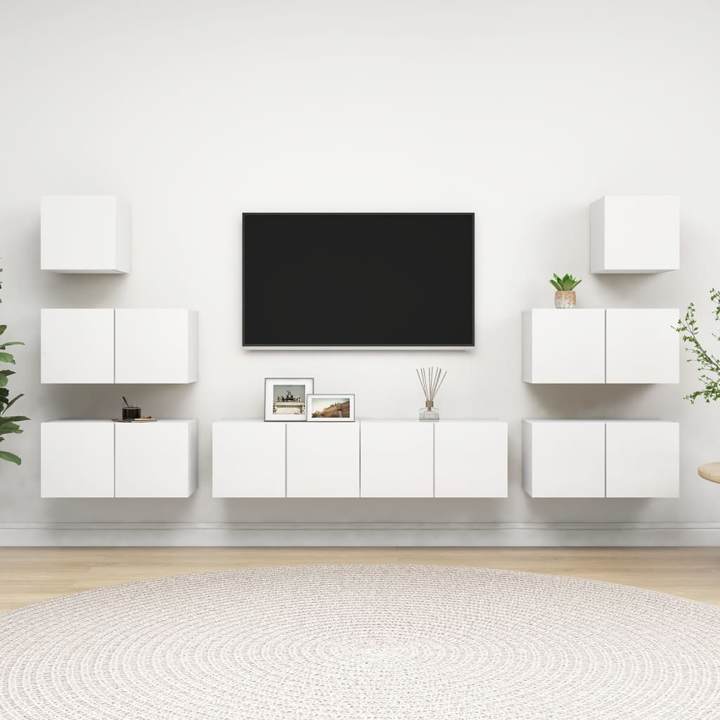 vidaXL 8 Piece TV Cabinet Set White Engineered Wood