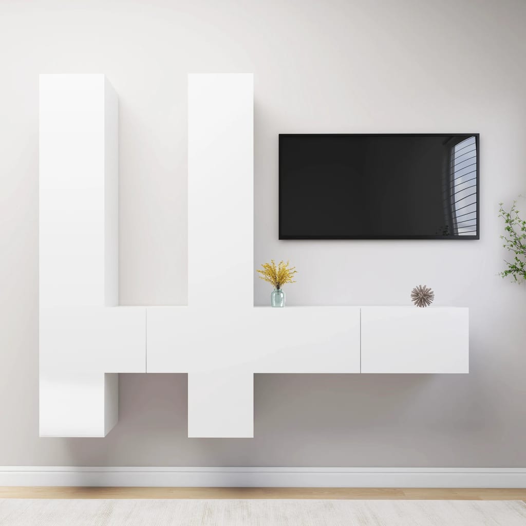 vidaXL 6 Piece TV Cabinet Set White Engineered Wood
