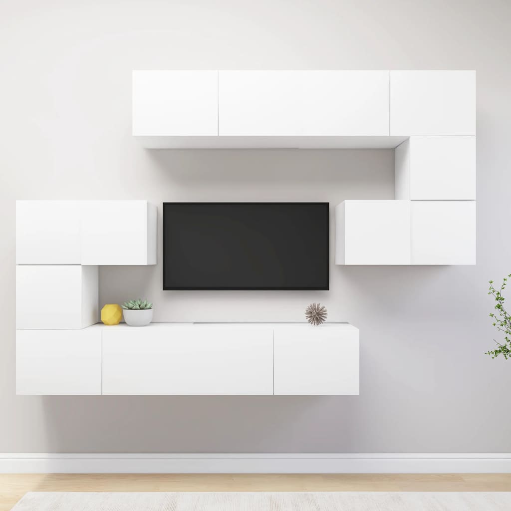 vidaXL 8 Piece TV Cabinet Set White Engineered Wood