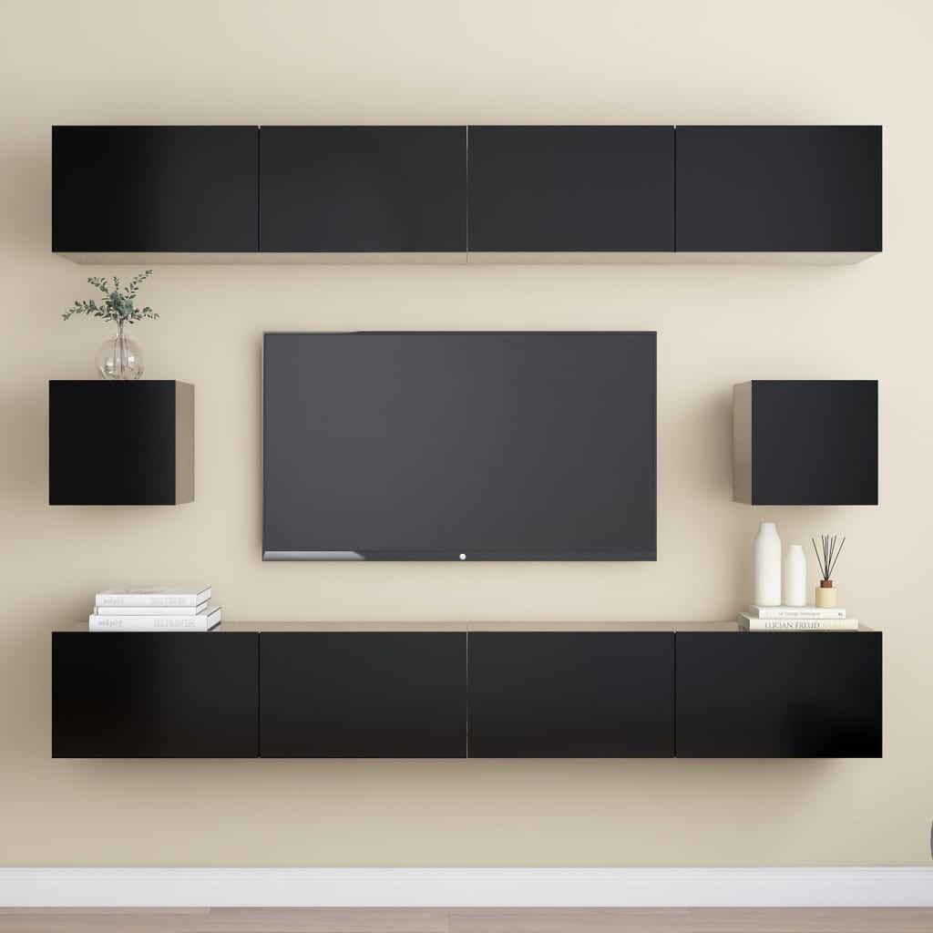 vidaXL 6 Piece TV Cabinet Set Black Engineered Wood