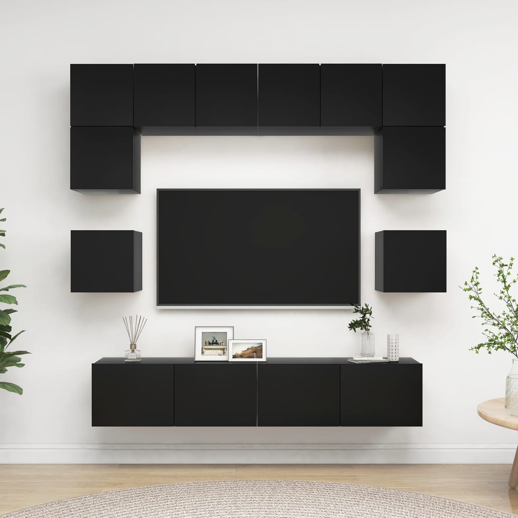 vidaXL 8 Piece TV Cabinet Set Black Engineered Wood