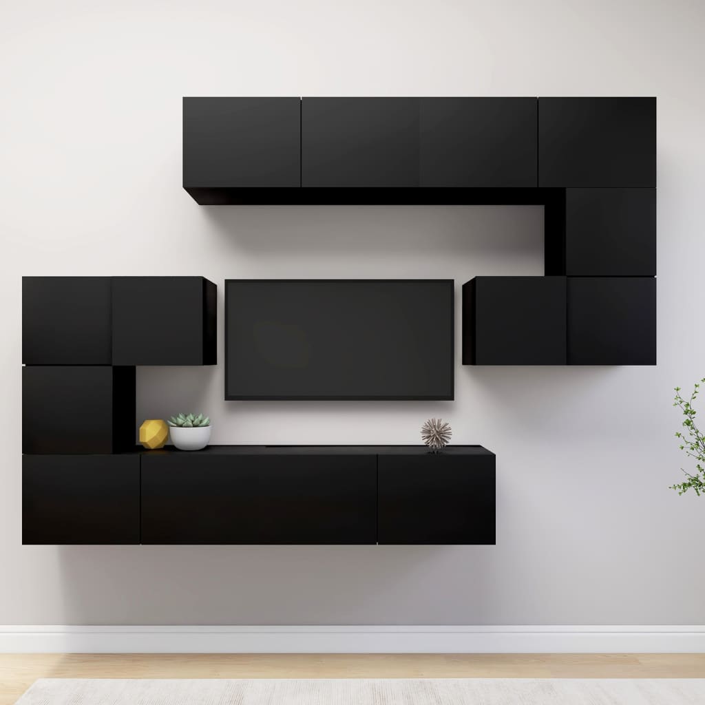 vidaXL 8 Piece TV Cabinet Set Black Engineered Wood