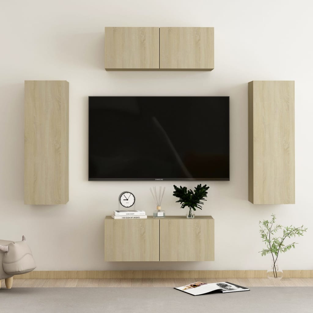 vidaXL 4 Piece TV Cabinet Set Sonoma Oak Engineered Wood
