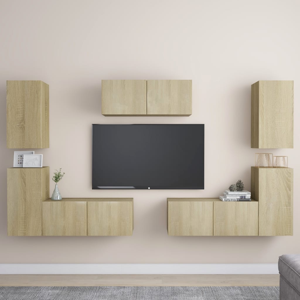 vidaXL 7 Piece TV Cabinet Set Sonoma Oak Engineered Wood