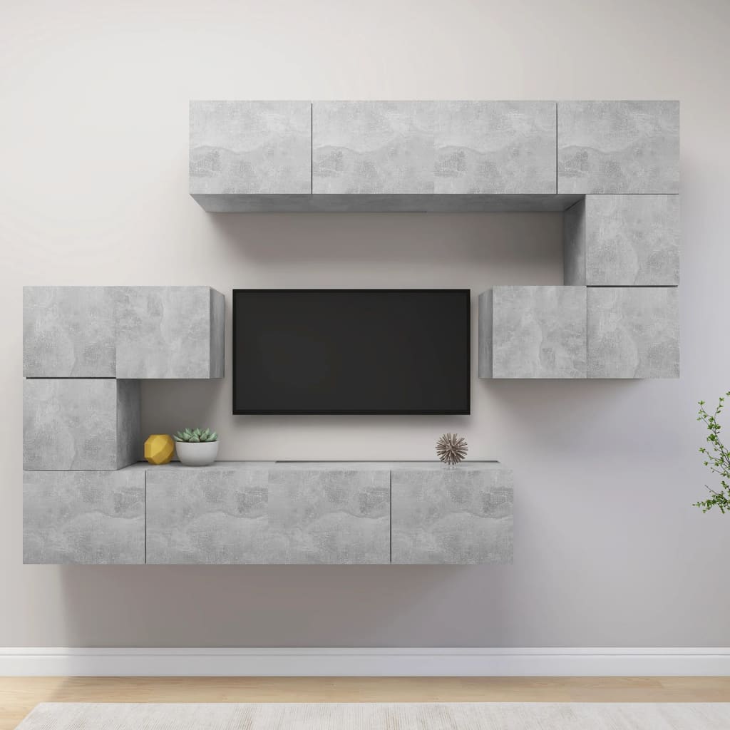 vidaXL 8 Piece TV Cabinet Set Concrete Grey Engineered Wood