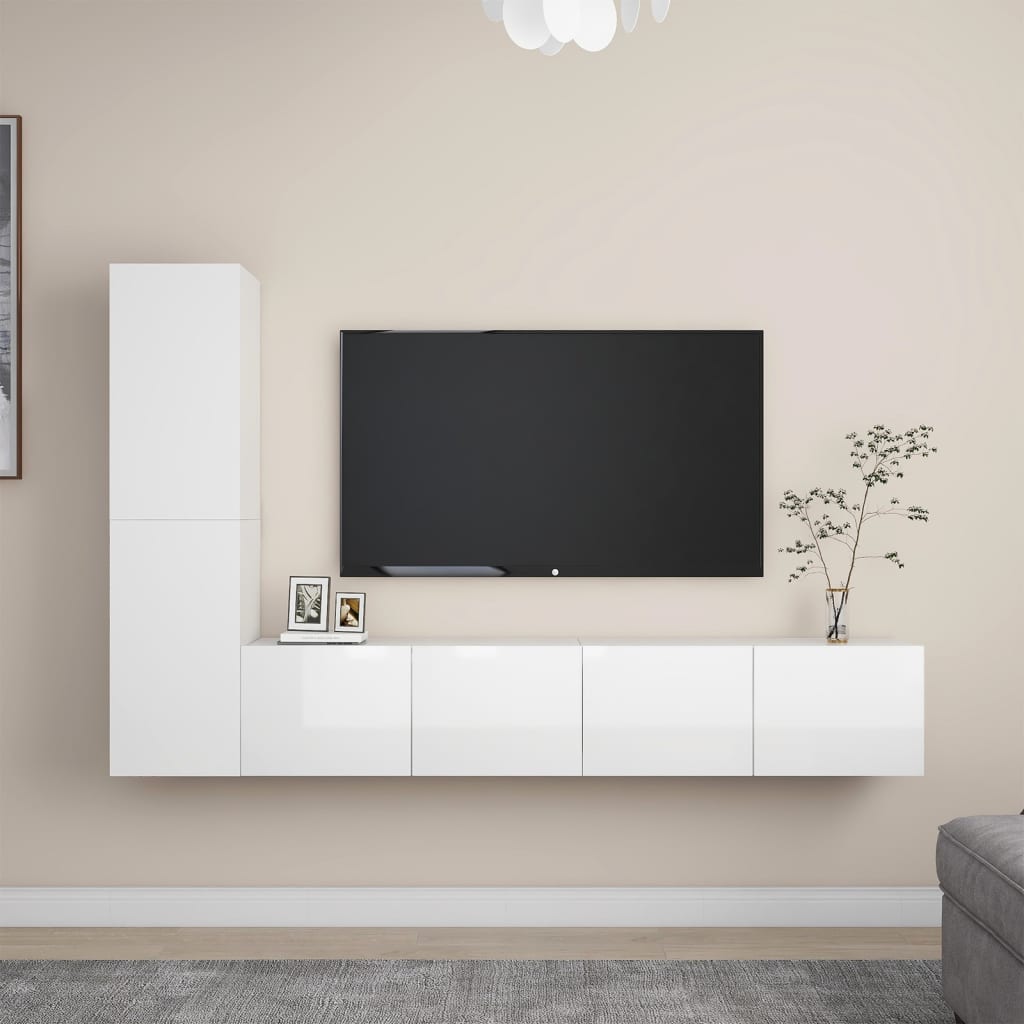 vidaXL 4 Piece TV Cabinet Set High Gloss White Engineered Wood