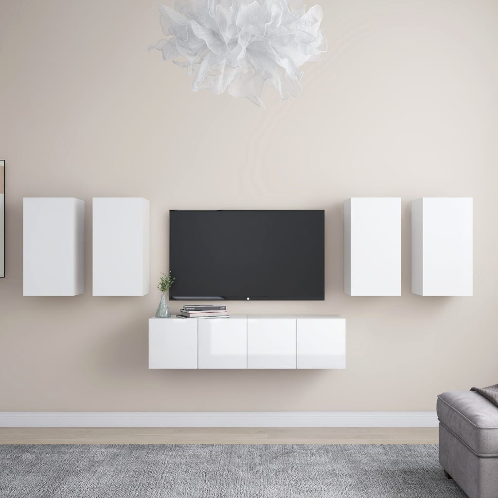 vidaXL 6 Piece TV Cabinet Set High Gloss White Engineered Wood
