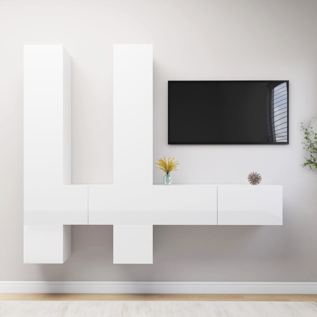 vidaXL 6 Piece TV Cabinet Set High Gloss White Engineered Wood