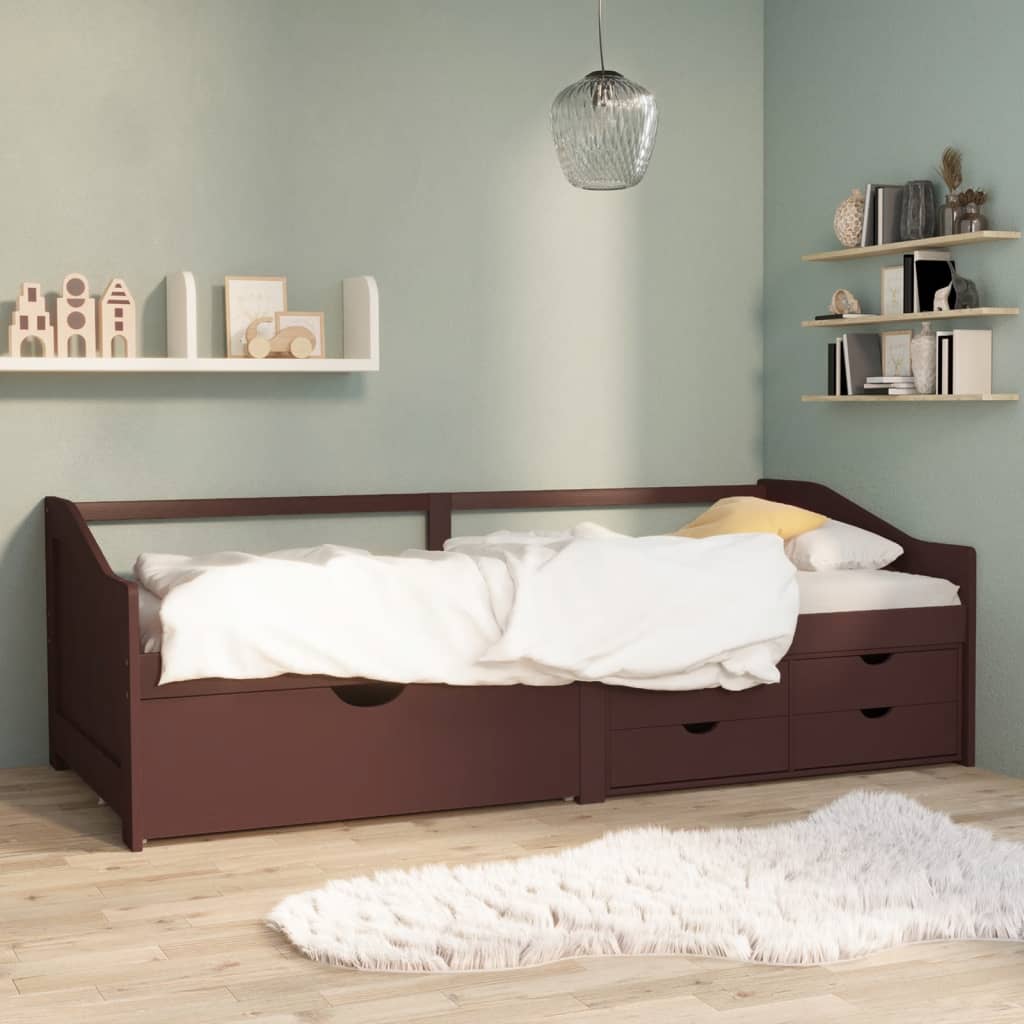 vidaXL 3-Seater Day Bed with Drawers Dark Brown Solid Pinewood 90x200 cm
