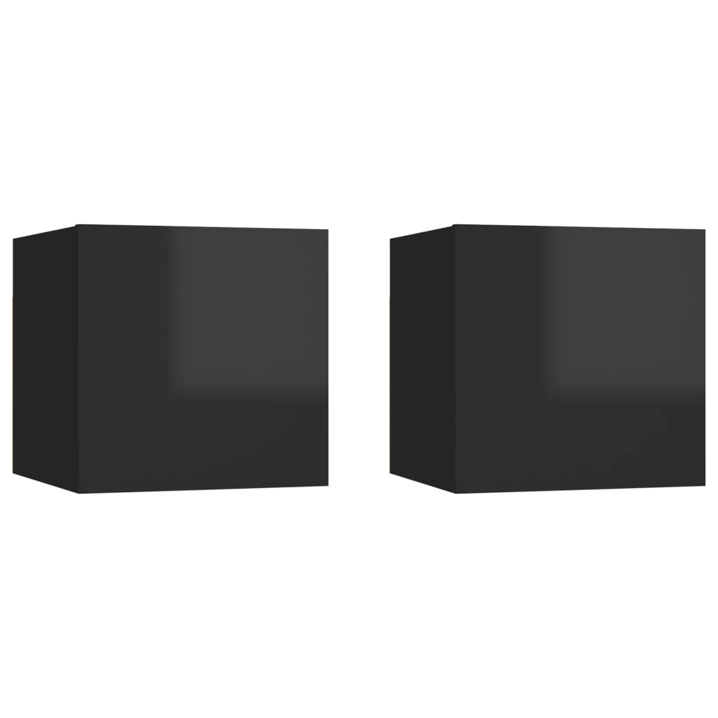 vidaXL Bedside Cabinets 2 pcs High Gloss Black 30.5x30x30 cm Engineered Wood