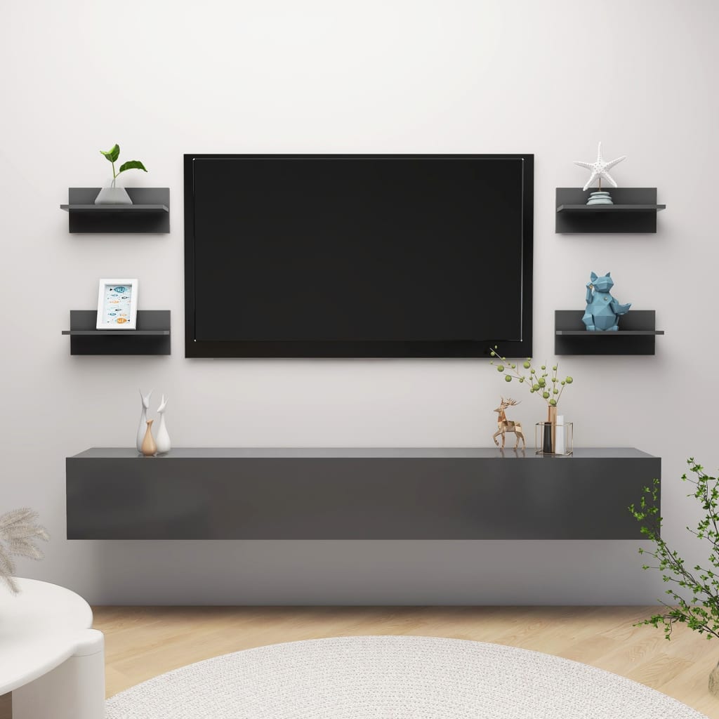 vidaXL Wall Shelf 4 pcs Grey 40x11.5x18 cm Engineered Wood