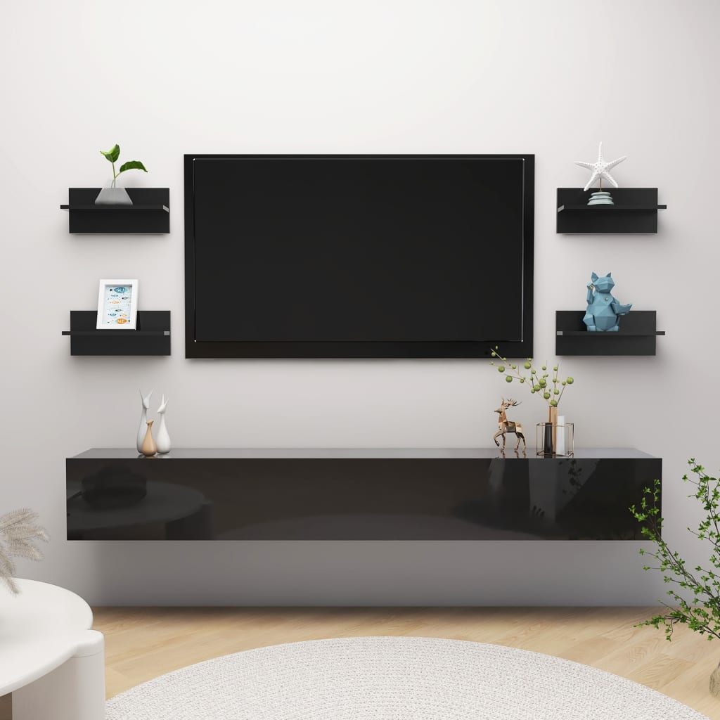 vidaXL Wall Shelves 4 pcs High Gloss Black 40x11.5x18 cm