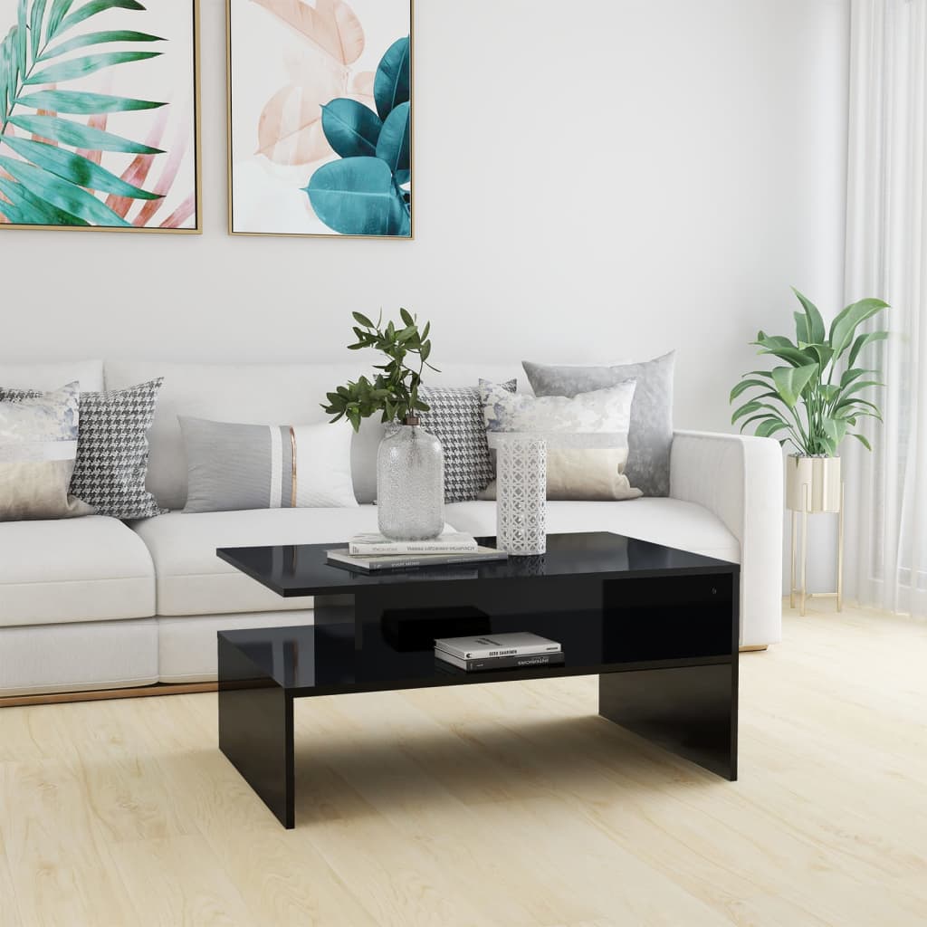 vidaXL Coffee Table High Gloss Black 90x60x42.5 cm Engineered Wood