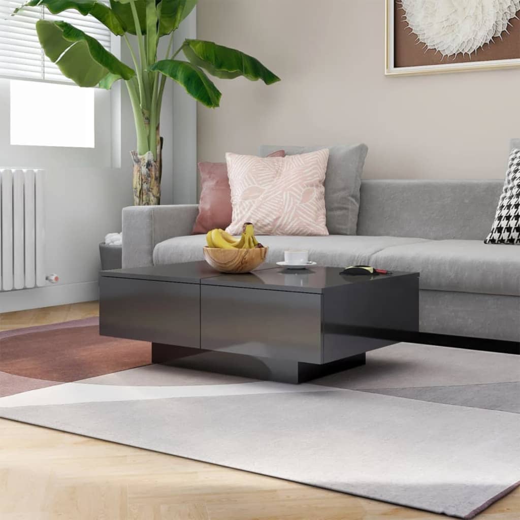 vidaXL Coffee Table High Gloss Grey 90x60x31 cm Engineered Wood