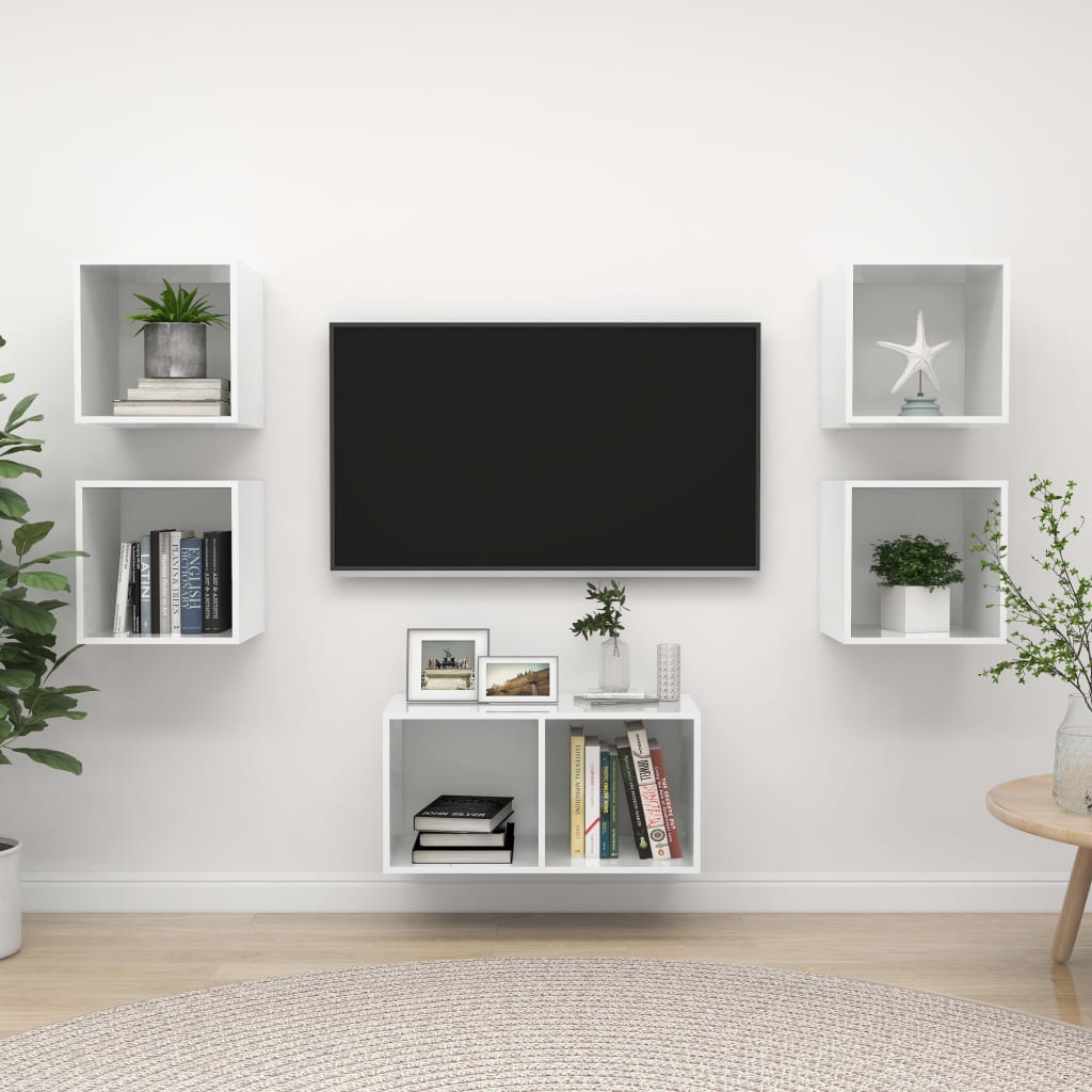 vidaXL 5 Piece TV Cabinet Set High Gloss White Engineered Wood