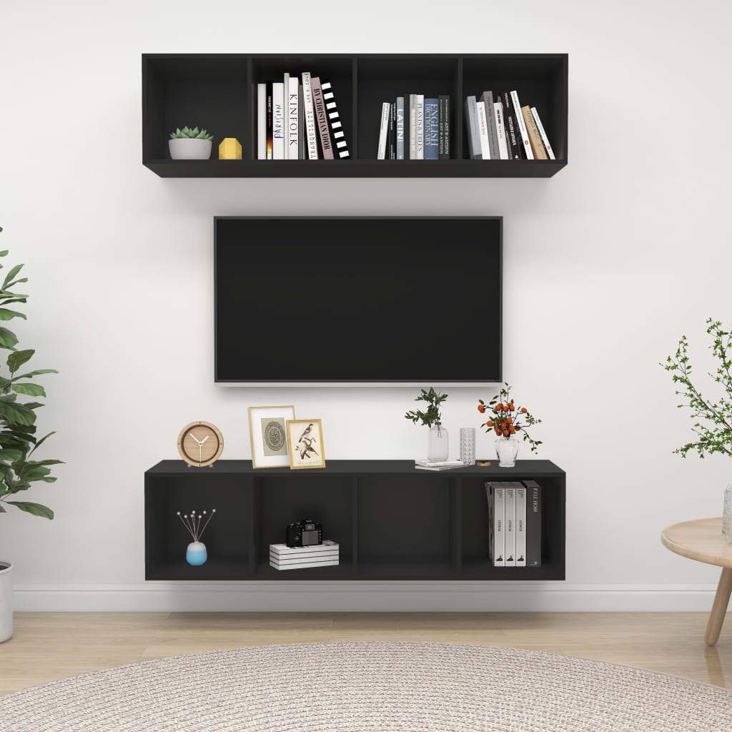 vidaXL Wall-mounted TV Cabinets 2 pcs Black Engineered Wood