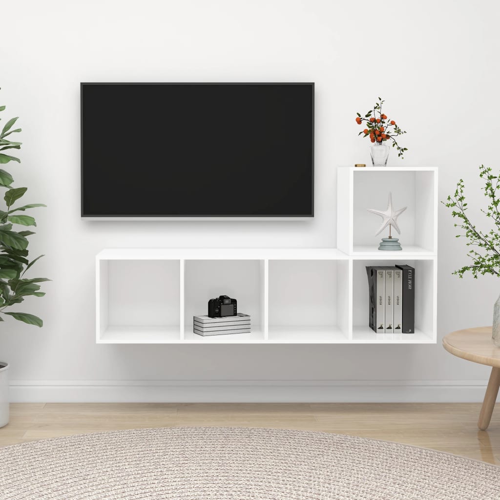 vidaXL 2 Piece TV Cabinet Set White Engineered Wood