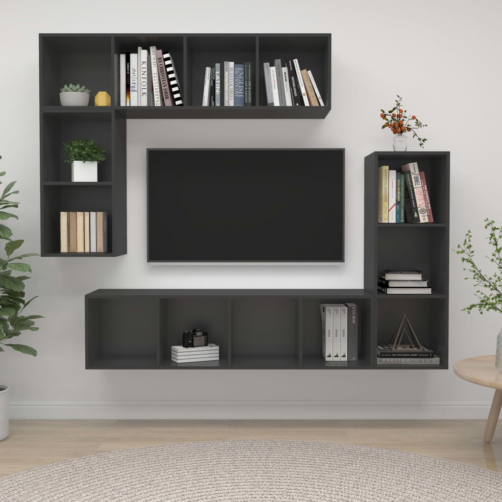 vidaXL 4 Piece TV Cabinet Set Grey Engineered Wood