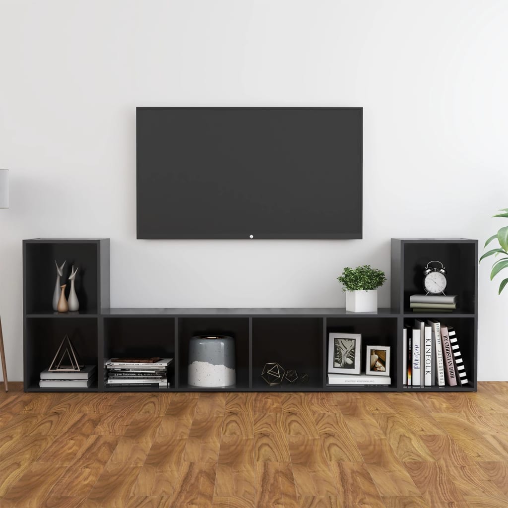 vidaXL 3 Piece TV Cabinet Set Grey Engineered Wood