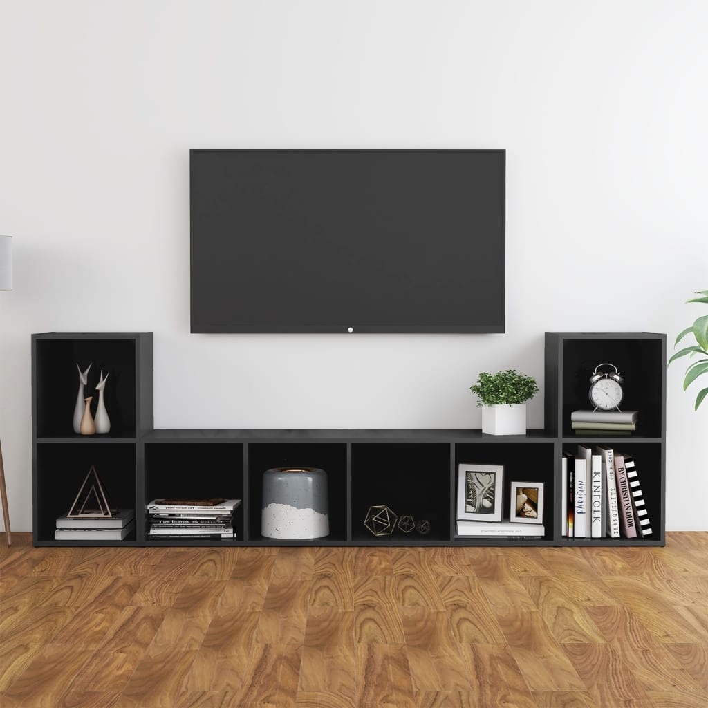 vidaXL 3 Piece TV Cabinet Set High Gloss Grey Engineered Wood
