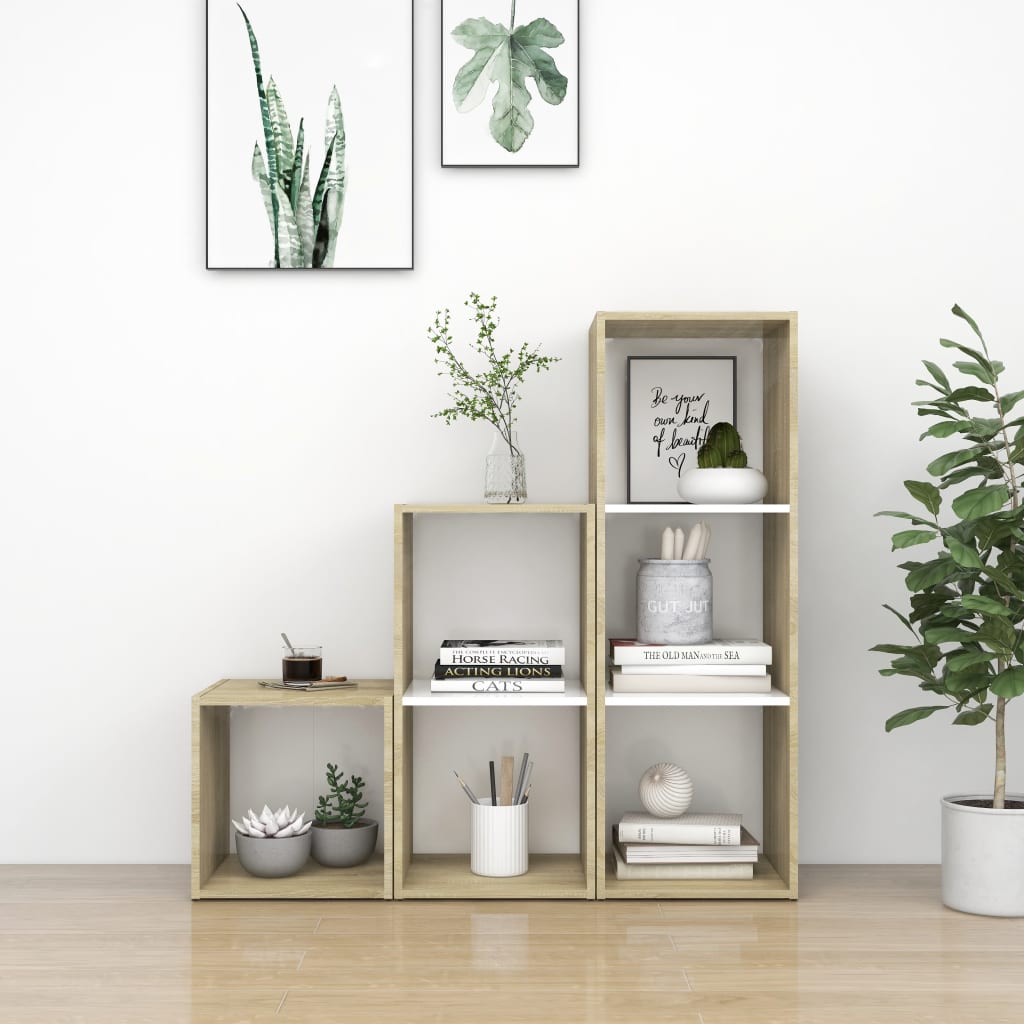vidaXL 3 Piece TV Cabinet Set White and Sonoma Oak Engineered Wood